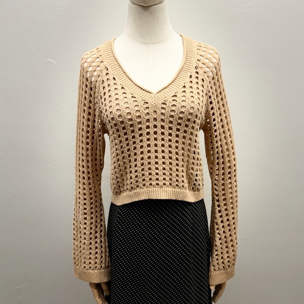 Wild Fable Camel Crochet Top Size S
